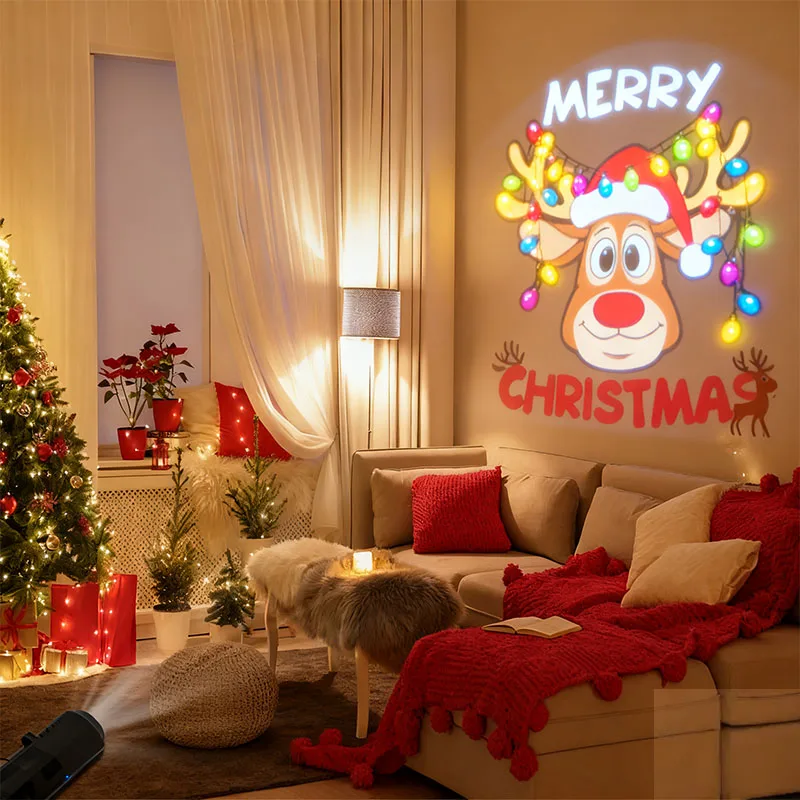 USB Christmas Projector Lights Bedroom Atmosphere Projection Decor 360° Rotating Night Light Creative Gift Holiday Ceiling Decor