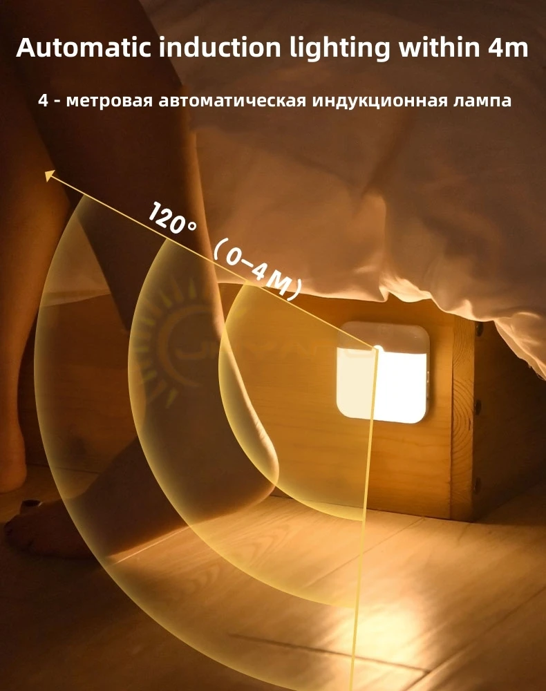 Motion Sensor Led Light Usb Charging Square Lamp for Bedroom Kitchen Stair Hallway Wardrobe Cupboard Lighting