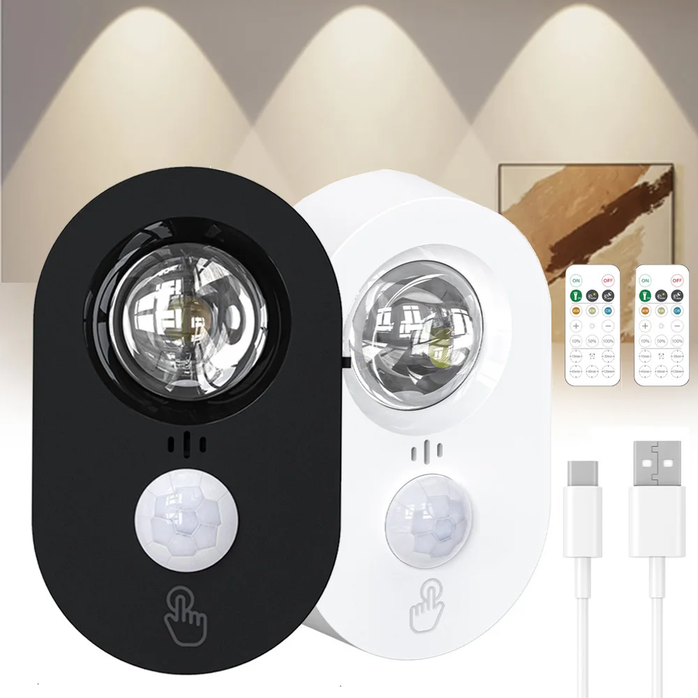 USB Human Body Sensor Led Lamp 3000K-6000K Rechargeable Lights Remote Control For Kitchen Cabinet Wardrobe Bedroom Decoration