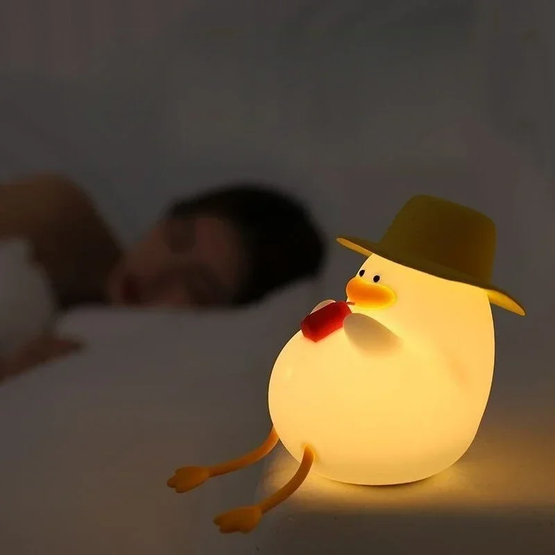 Small Duck Night Light Cartoon USB Charging Lamp Cartoon Silicone Creative Gift for Kid Room Bedroom Bedside Sleep Living Room