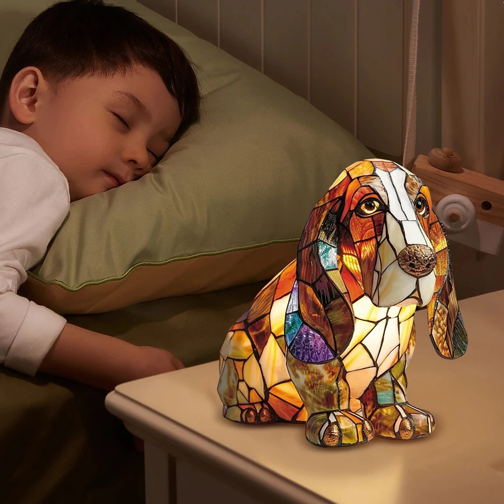 Colored Resin Animal LED Light Dog Series Art Night Light 3D Stained Resin French Handmade Table Lamp Pet Bedroom Ornaments