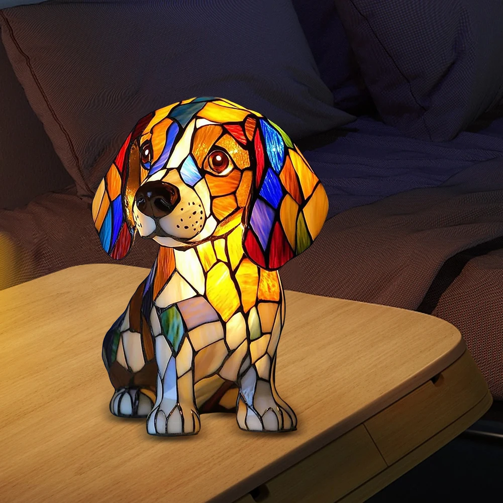 Colored Resin Animal LED Light Dog Series Art Night Light 3D Stained Resin French Handmade Table Lamp Pet Bedroom Ornaments
