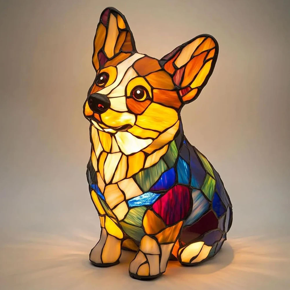 Colored Resin Animal LED Light Dog Series Art Night Light 3D Stained Resin French Handmade Table Lamp Pet Bedroom Ornaments