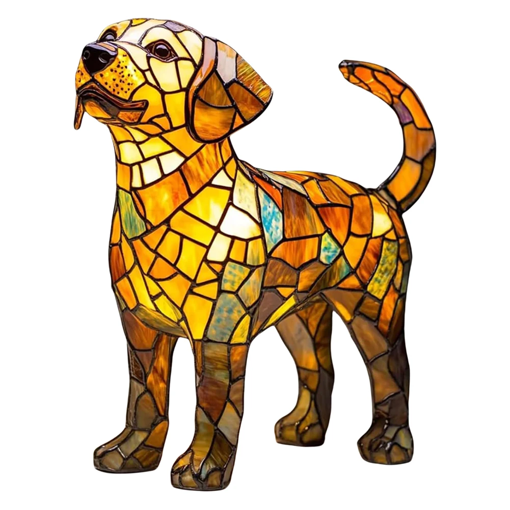 Colored Resin Animal LED Light Dog Series Art Night Light 3D Stained Resin French Handmade Table Lamp Pet Bedroom Ornaments