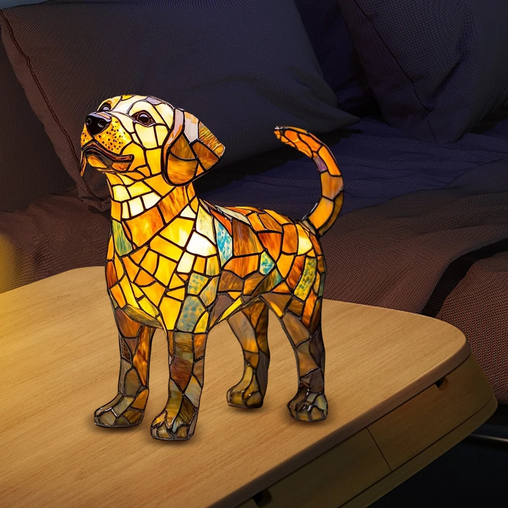Colored Resin Animal LED Light Dog Series Art Night Light 3D Stained Resin French Handmade Table Lamp Pet Bedroom Ornaments