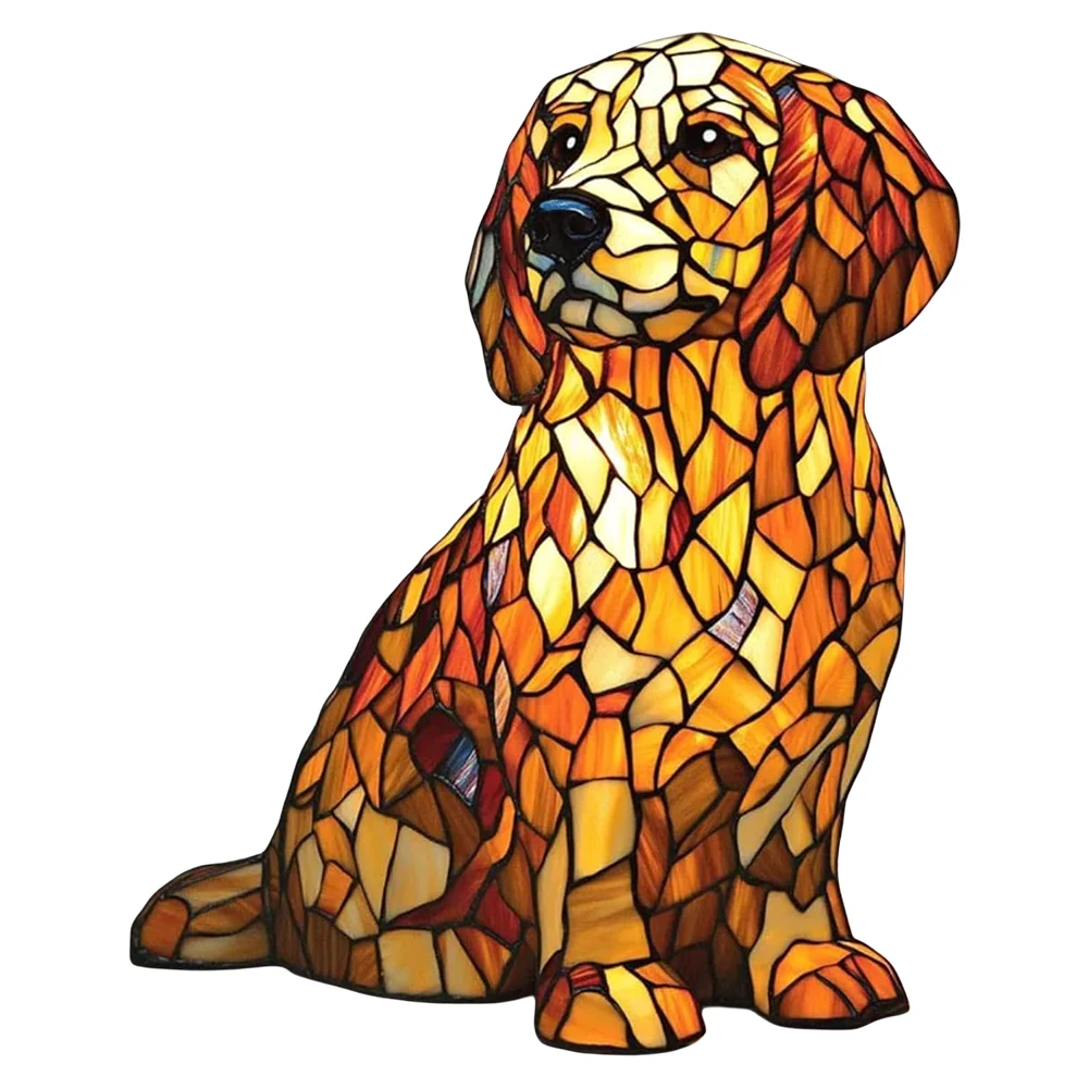 Colored Resin Animal LED Light Dog Series Art Night Light 3D Stained Resin French Handmade Table Lamp Pet Bedroom Ornaments