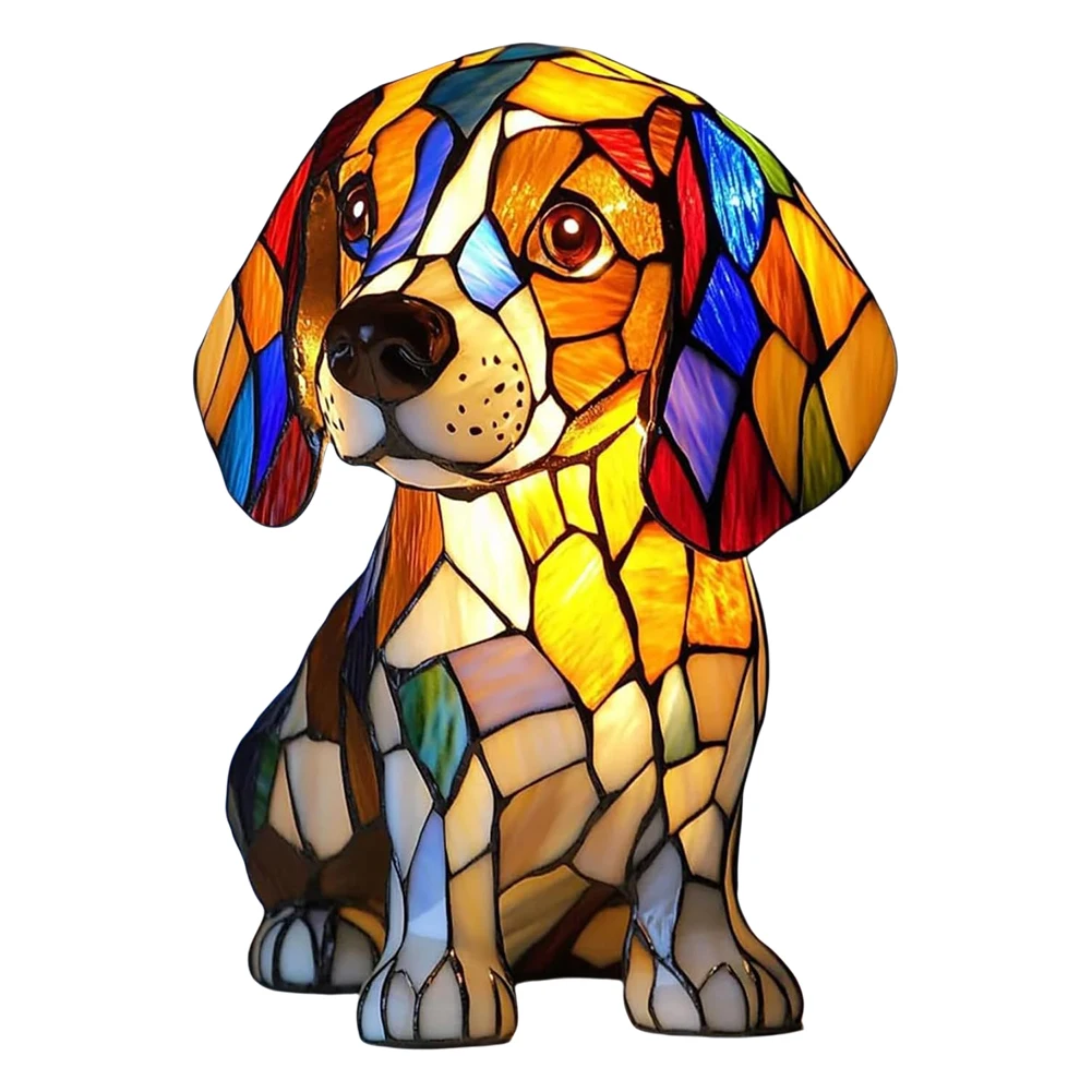 Colored Resin Animal LED Light Dog Series Art Night Light 3D Stained Resin French Handmade Table Lamp Pet Bedroom Ornaments