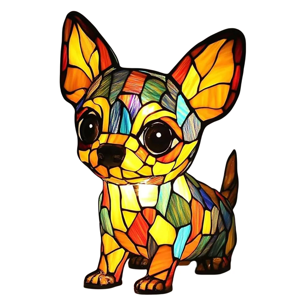 Colored Resin Animal LED Light Dog Series Art Night Light 3D Stained Resin French Handmade Table Lamp Pet Bedroom Ornaments