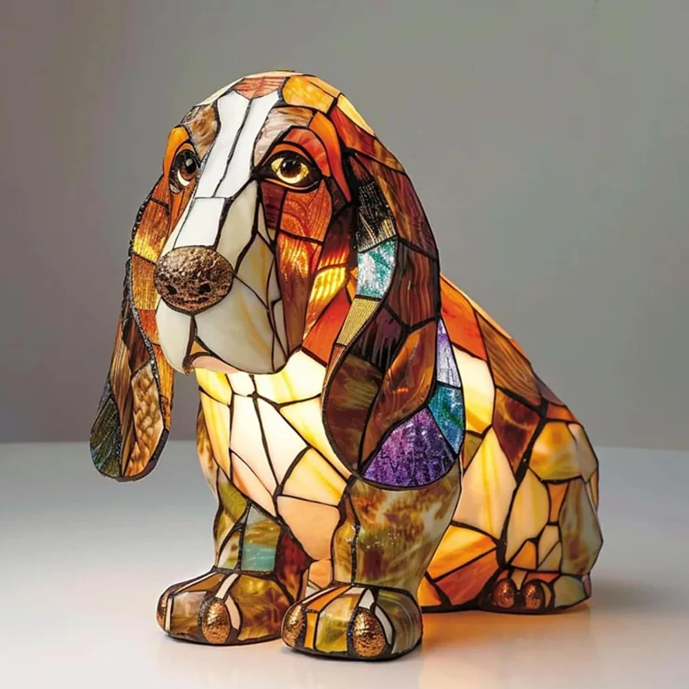 Colored Resin Animal LED Light Dog Series Art Night Light 3D Stained Resin French Handmade Table Lamp Pet Bedroom Ornaments