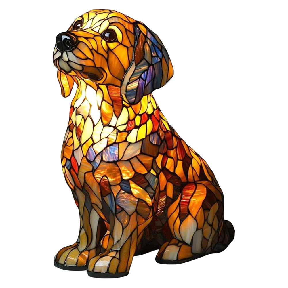 Colored Resin Animal LED Light Dog Series Art Night Light 3D Stained Resin French Handmade Table Lamp Pet Bedroom Ornaments