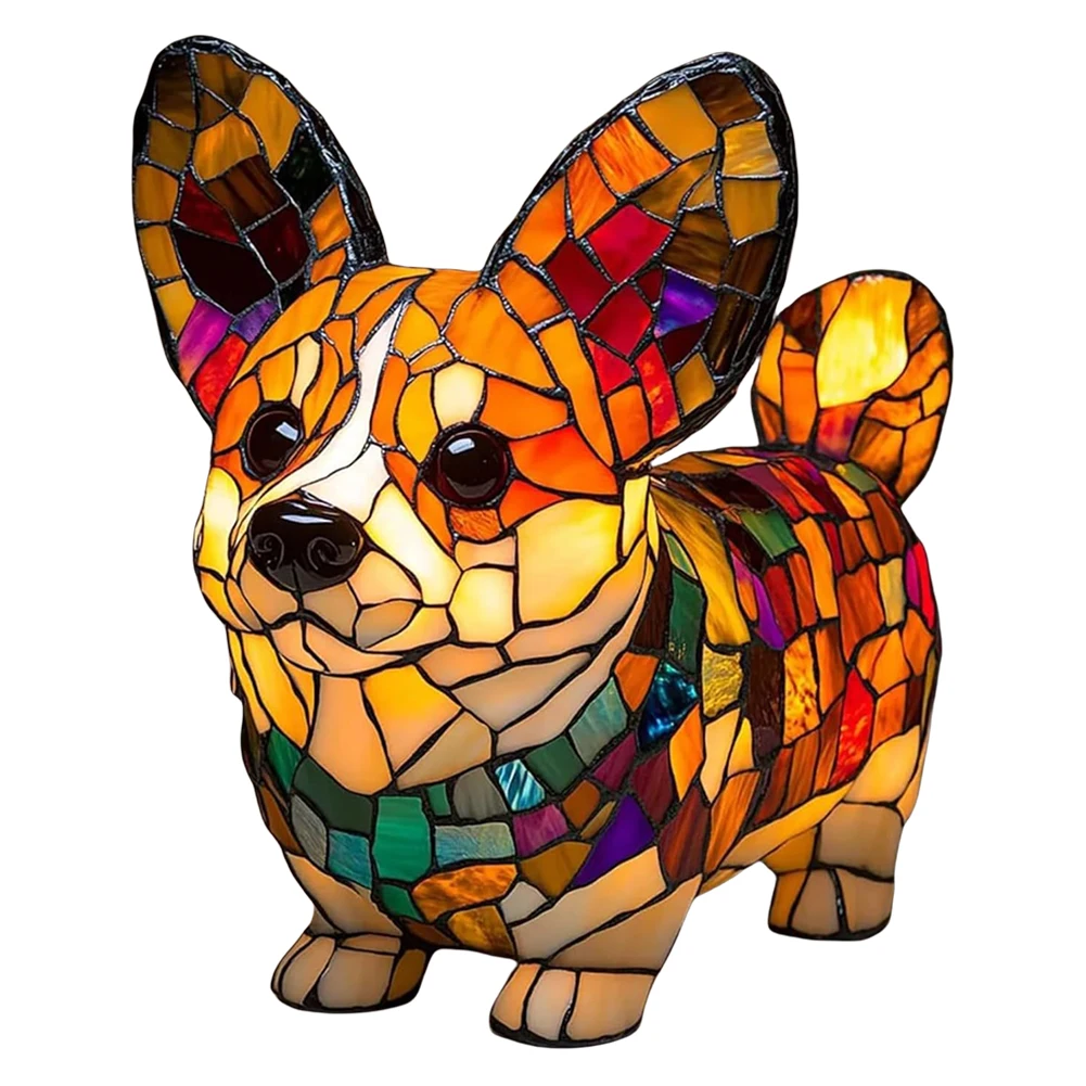 Colored Resin Animal LED Light Dog Series Art Night Light 3D Stained Resin French Handmade Table Lamp Pet Bedroom Ornaments