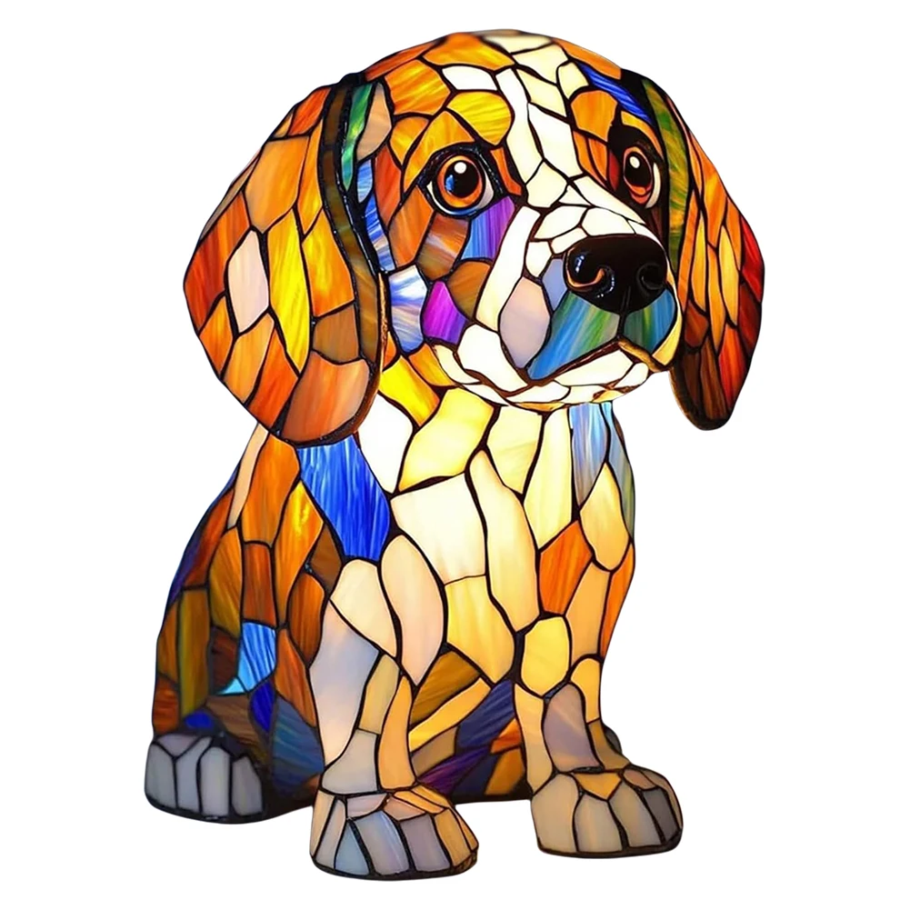 Colored Resin Animal LED Light Dog Series Art Night Light 3D Stained Resin French Handmade Table Lamp Pet Bedroom Ornaments