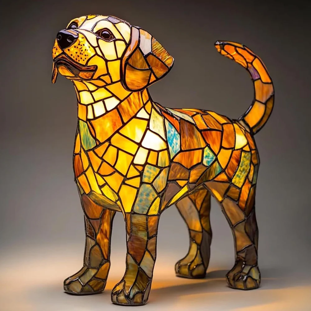 Colored Resin Animal LED Light Dog Series Art Night Light 3D Stained Resin French Handmade Table Lamp Pet Bedroom Ornaments