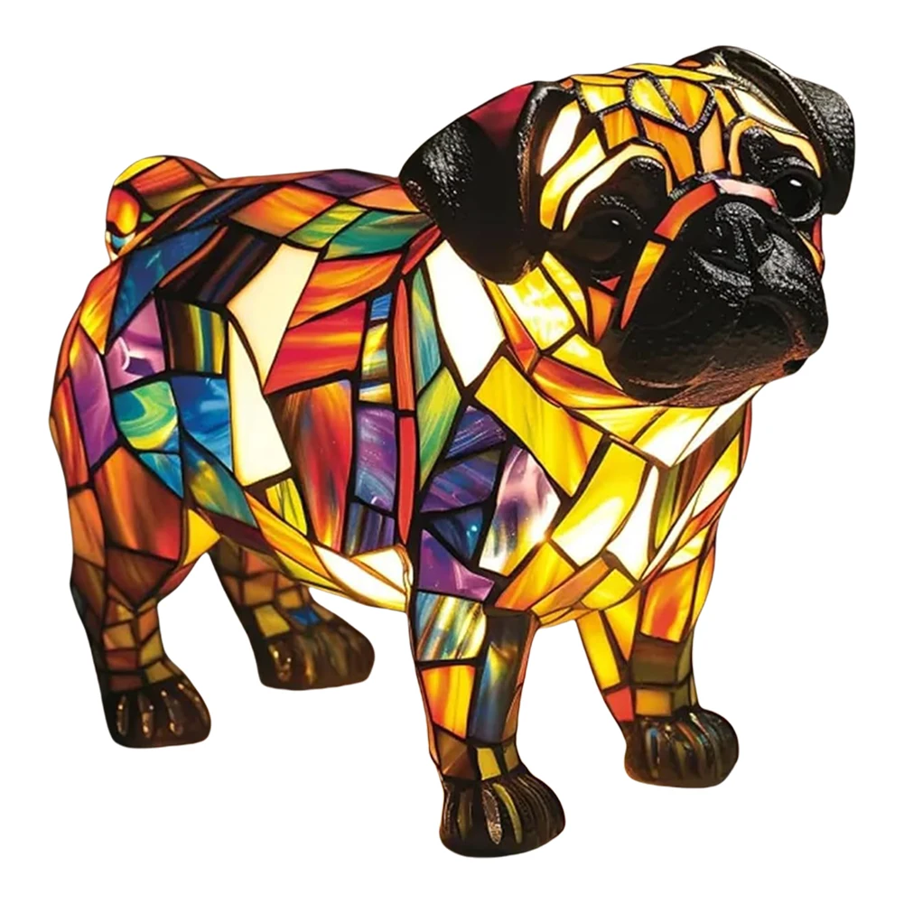 Colored Resin Animal LED Light Dog Series Art Night Light 3D Stained Resin French Handmade Table Lamp Pet Bedroom Ornaments