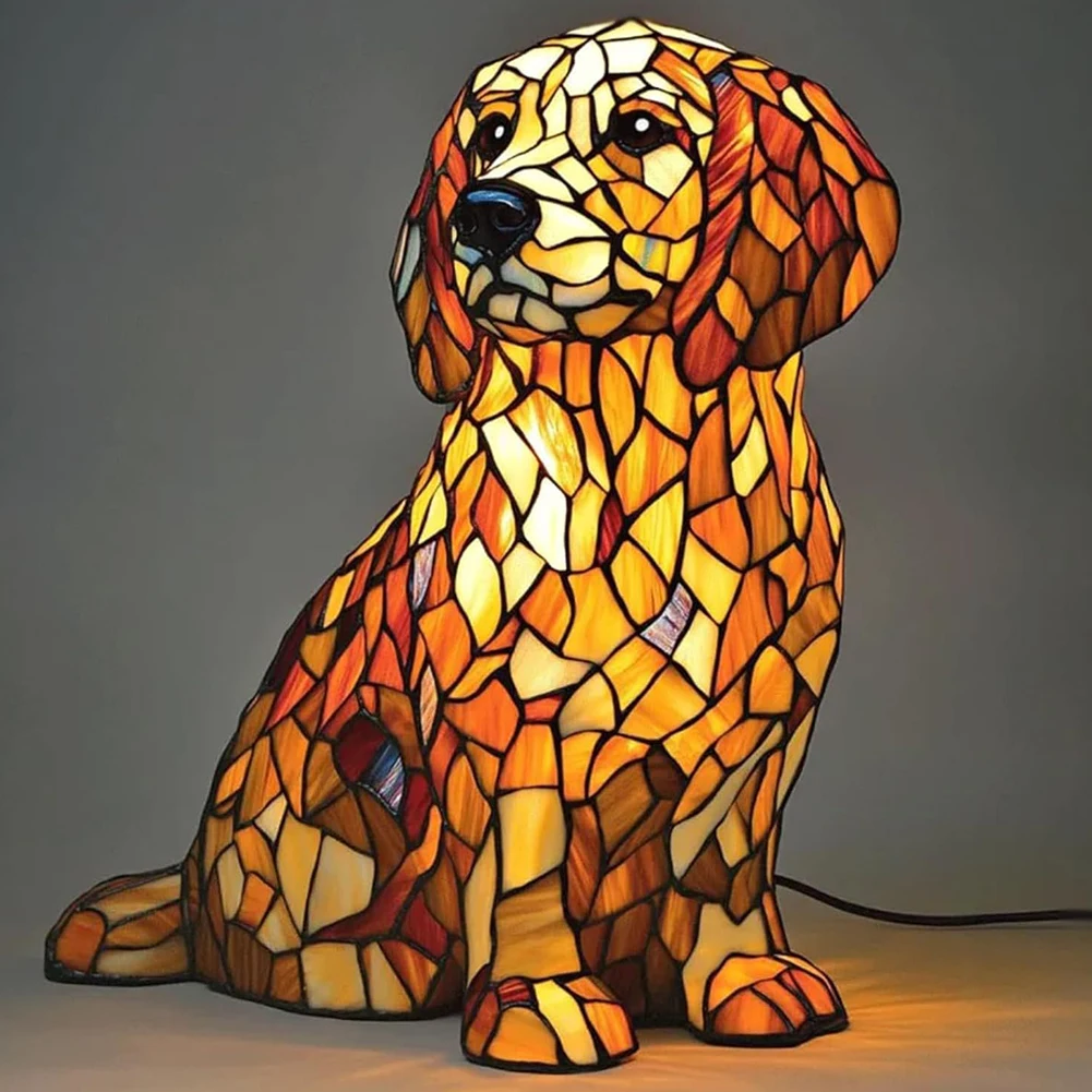Colored Resin Animal LED Light Dog Series Art Night Light 3D Stained Resin French Handmade Table Lamp Pet Bedroom Ornaments