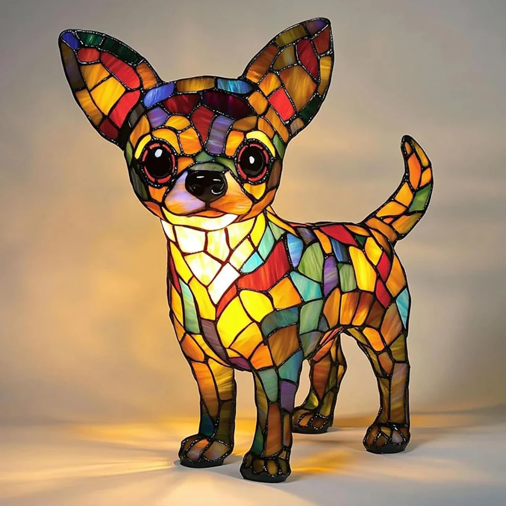 Colored Resin Animal LED Light Dog Series Art Night Light 3D Stained Resin French Handmade Table Lamp Pet Bedroom Ornaments