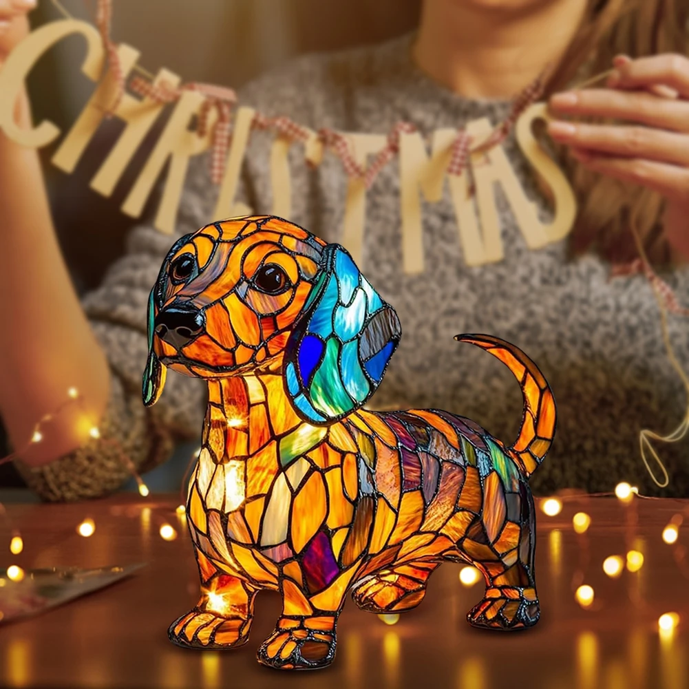 Colored Resin Animal LED Light Dog Series Art Night Light 3D Stained Resin French Handmade Table Lamp Pet Bedroom Ornaments