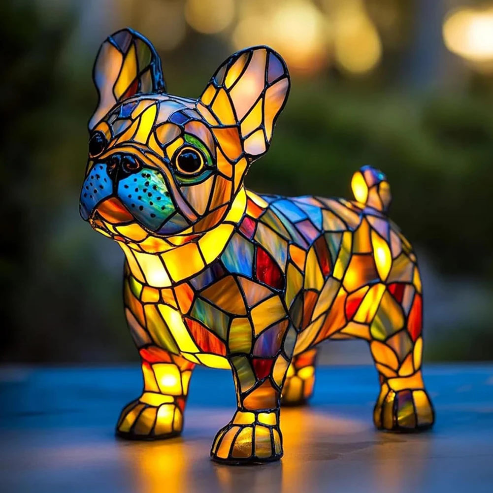Colored Resin Animal LED Light Dog Series Art Night Light 3D Stained Resin French Handmade Table Lamp Pet Bedroom Ornaments