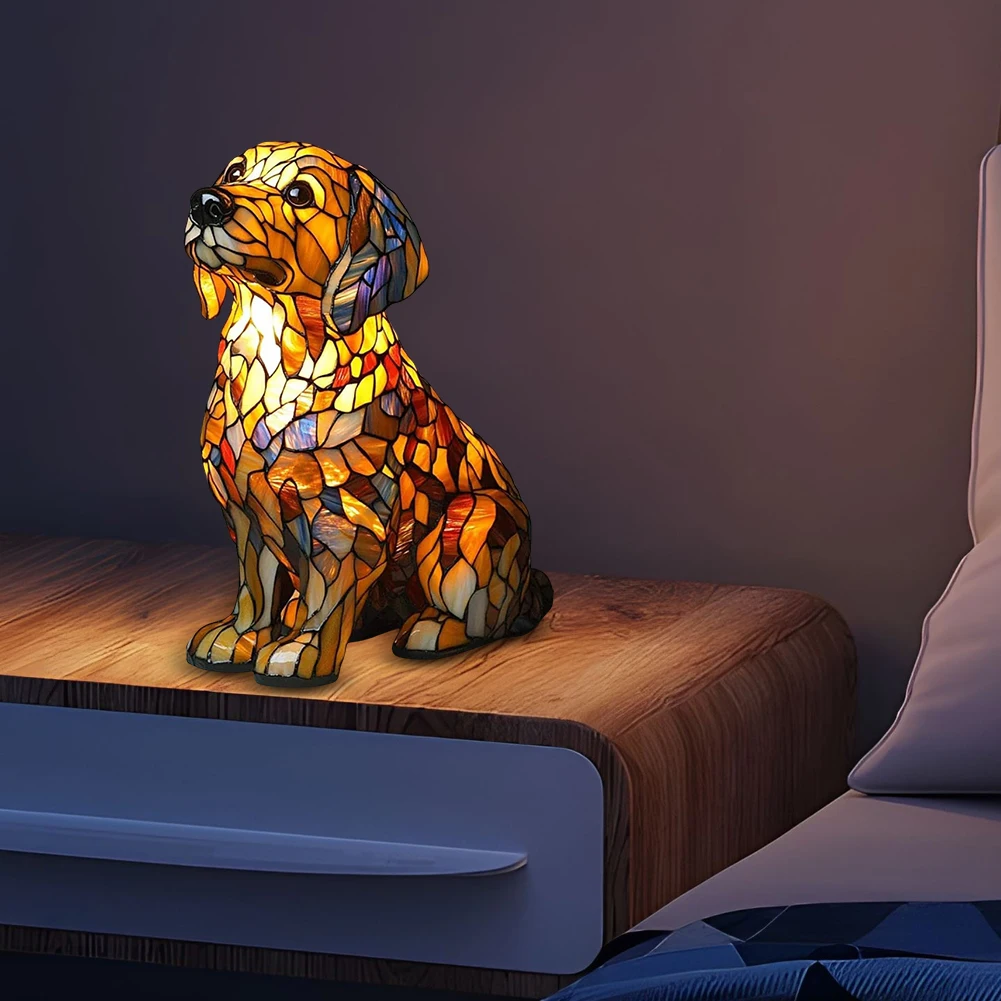 Colored Resin Animal LED Light Dog Series Art Night Light 3D Stained Resin French Handmade Table Lamp Pet Bedroom Ornaments