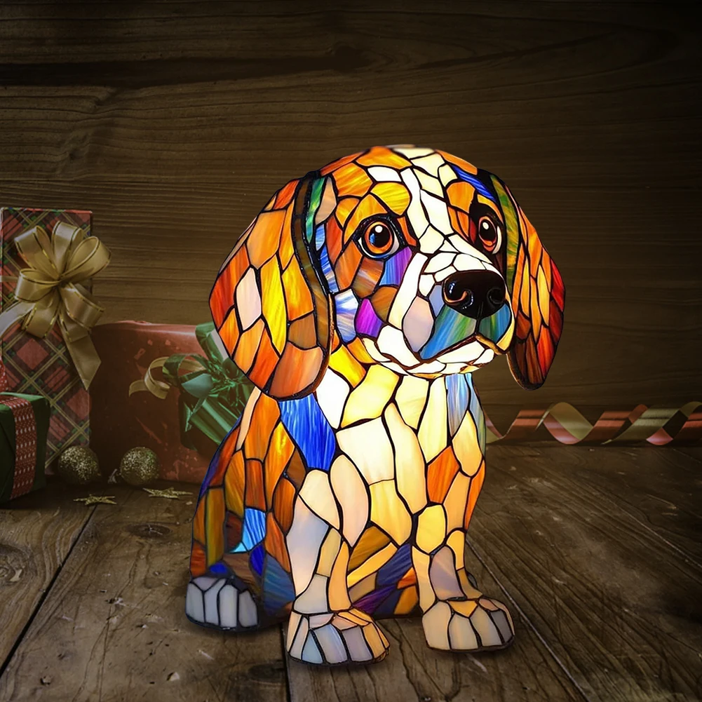 Colored Resin Animal LED Light Dog Series Art Night Light 3D Stained Resin French Handmade Table Lamp Pet Bedroom Ornaments
