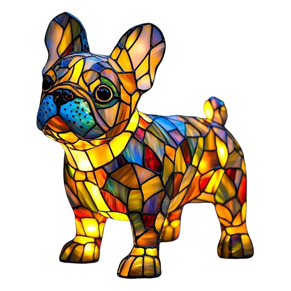 Colored Resin Animal LED Light Dog Series Art Night Light 3D Stained Resin French Handmade Table Lamp Pet Bedroom Ornaments