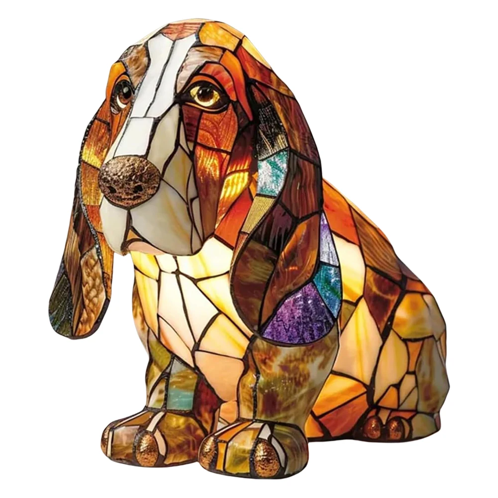 Colored Resin Animal LED Light Dog Series Art Night Light 3D Stained Resin French Handmade Table Lamp Pet Bedroom Ornaments