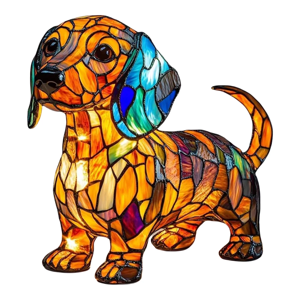 Colored Resin Animal LED Light Dog Series Art Night Light 3D Stained Resin French Handmade Table Lamp Pet Bedroom Ornaments