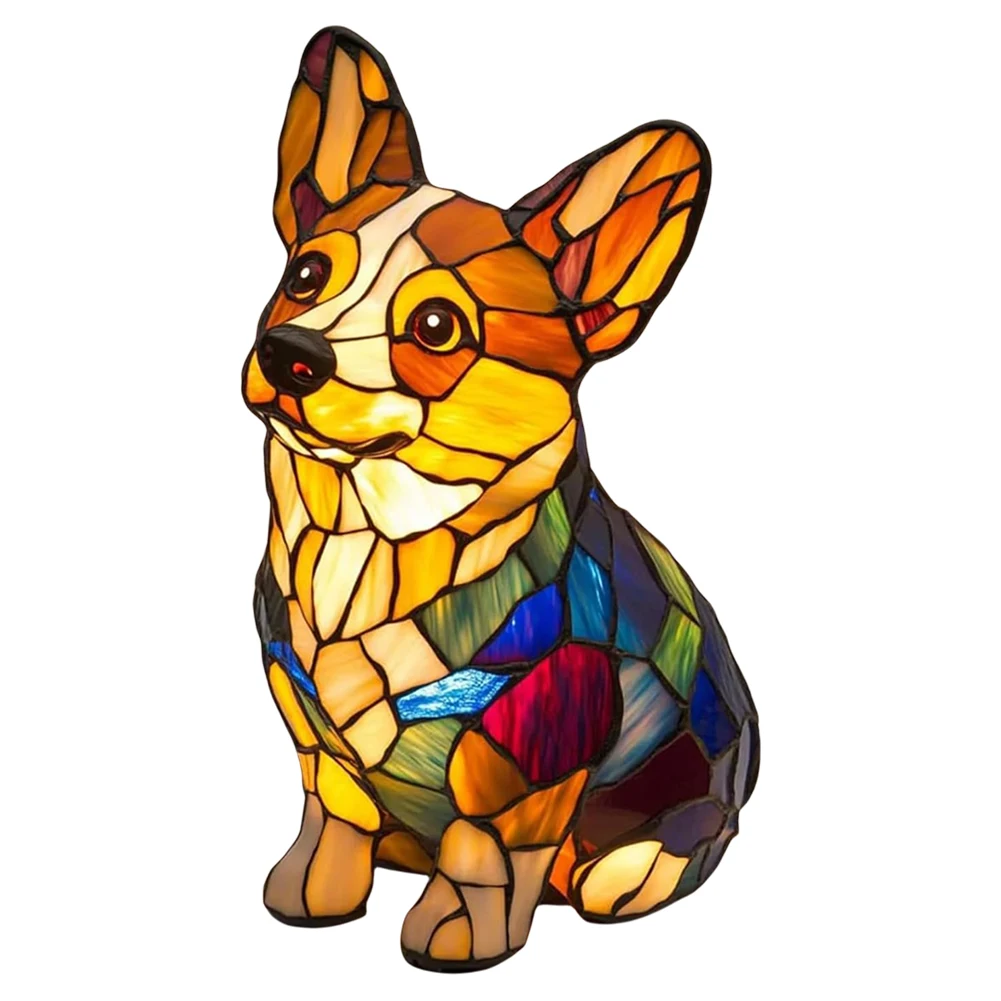 Colored Resin Animal LED Light Dog Series Art Night Light 3D Stained Resin French Handmade Table Lamp Pet Bedroom Ornaments