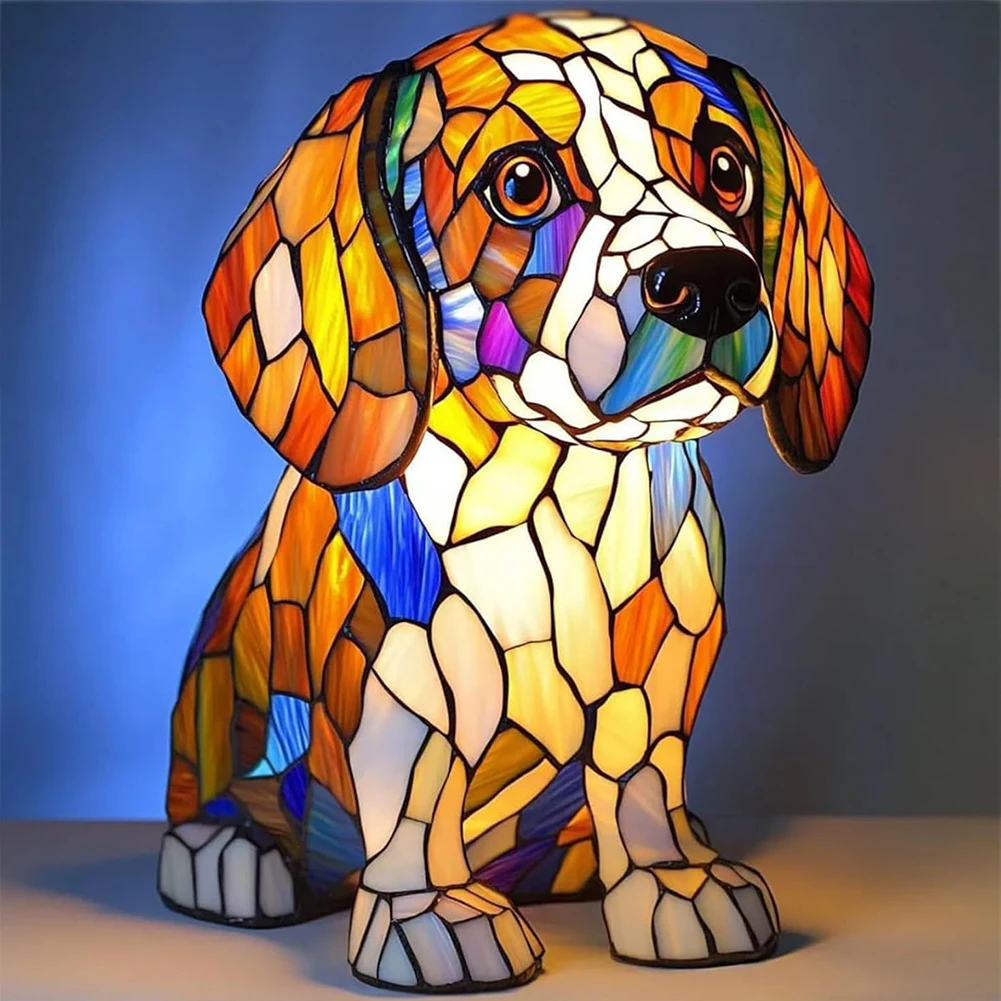 Colored Resin Animal LED Light Dog Series Art Night Light 3D Stained Resin French Handmade Table Lamp Pet Bedroom Ornaments