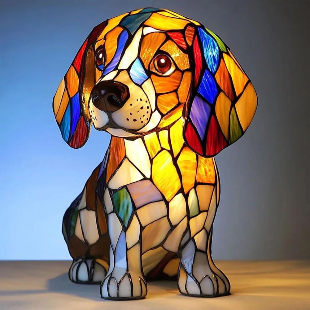 Colored Resin Animal LED Light Dog Series Art Night Light 3D Stained Resin French Handmade Table Lamp Pet Bedroom Ornaments