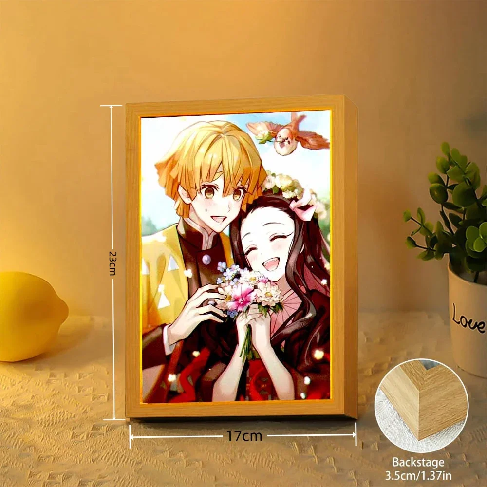 Anime Figure Light Painting Photo Frame Kyojuro Rengoku Action Led Lamps Home Children Bedroom Decor Night Light Chirstmas Gifts