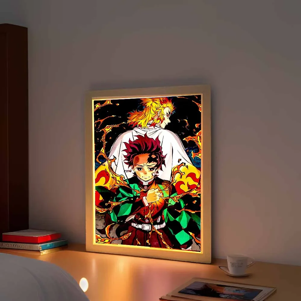 Anime Figure Light Painting Photo Frame Kyojuro Rengoku Action Led Lamps Home Children Bedroom Decor Night Light Chirstmas Gifts