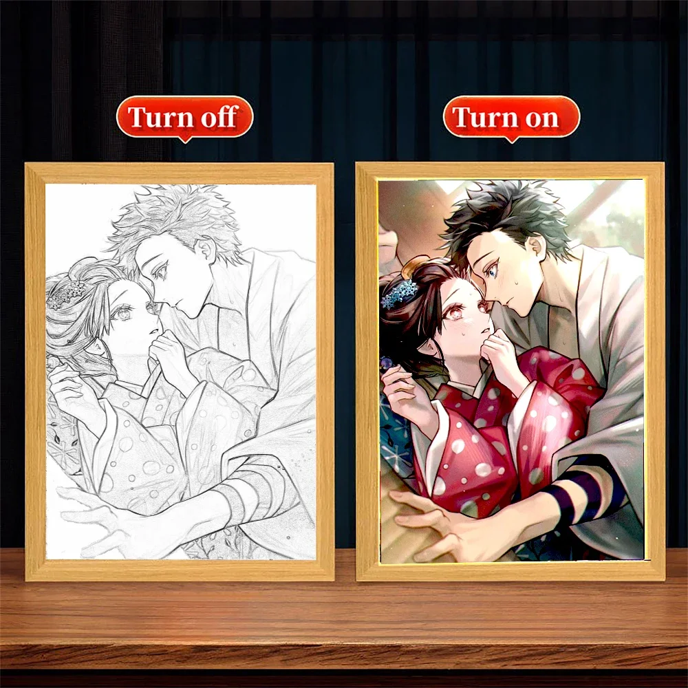 Anime Figure Light Painting Photo Frame Kyojuro Rengoku Action Led Lamps Home Children Bedroom Decor Night Light Chirstmas Gifts