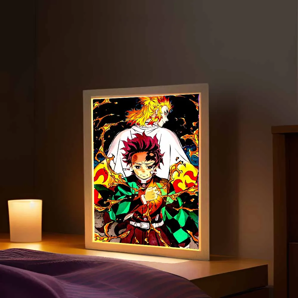 Anime Figure Light Painting Photo Frame Kyojuro Rengoku Action Led Lamps Home Children Bedroom Decor Night Light Chirstmas Gifts