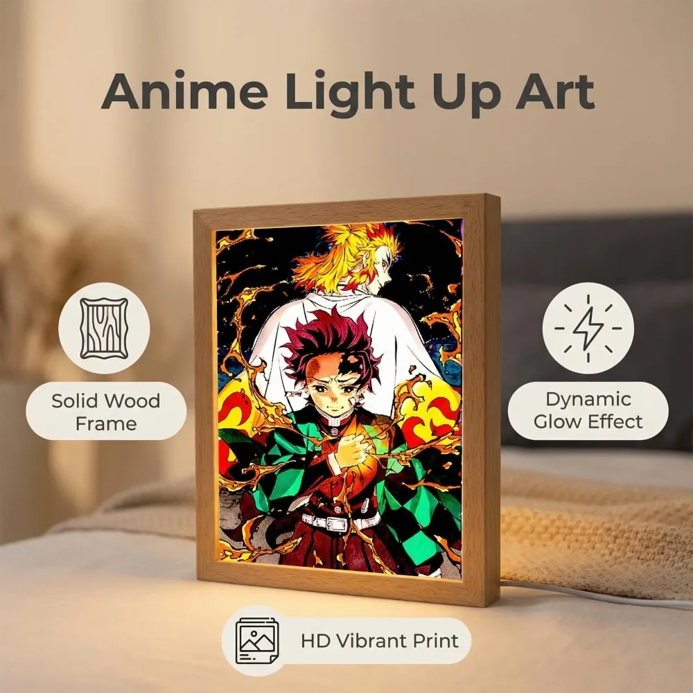 Anime Figure Light Painting Photo Frame Kyojuro Rengoku Action Led Lamps Home Children Bedroom Decor Night Light Chirstmas Gifts