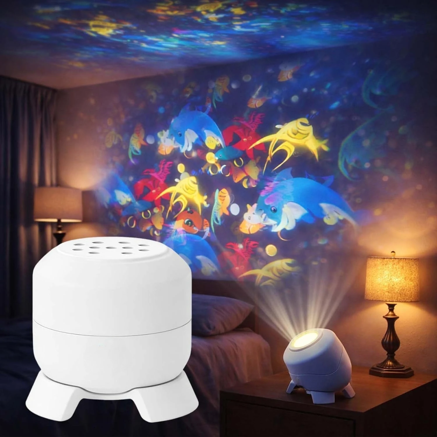 Mini Marine Night Light, 360° Rotating Fish & Bubble Projection, Soothing USB Lamp for Kids' Room, Calming Sleep Companion Gift