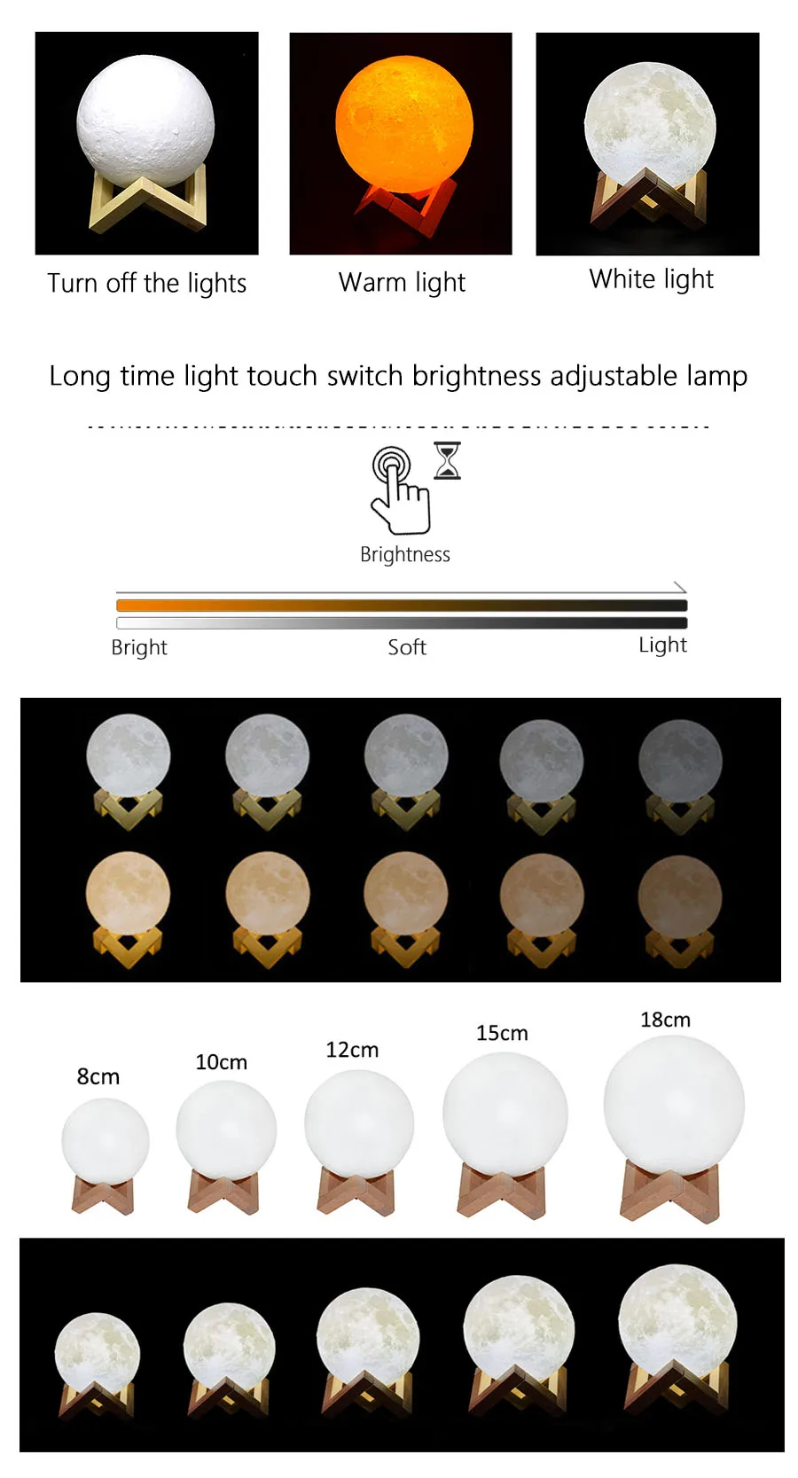 16 Colors RGB 3D Moon Night For Kids Bedroom Glowing Moon Lamp With Multi Color LED Touch Control Beside Decoration Lamp