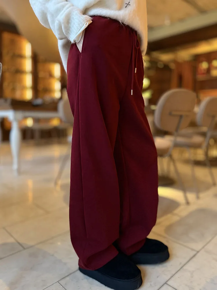 Autumn Burgundy Sweatpants Women Straight Leg Sport Pants Cotton Ladies Coffee Basic Joggers Wide Leg Women's Pants And Trousers