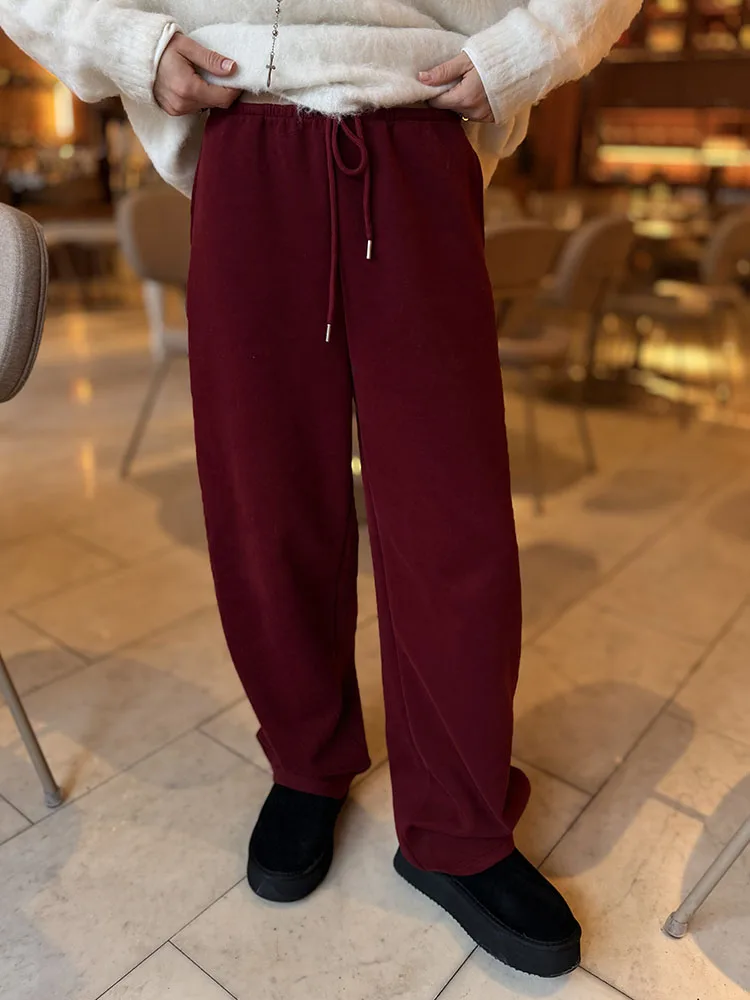 Autumn Burgundy Sweatpants Women Straight Leg Sport Pants Cotton Ladies Coffee Basic Joggers Wide Leg Women's Pants And Trousers