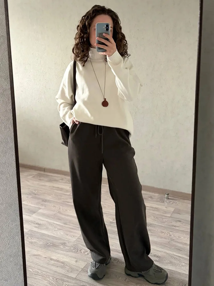 Autumn Burgundy Sweatpants Women Straight Leg Sport Pants Cotton Ladies Coffee Basic Joggers Wide Leg Women's Pants And Trousers