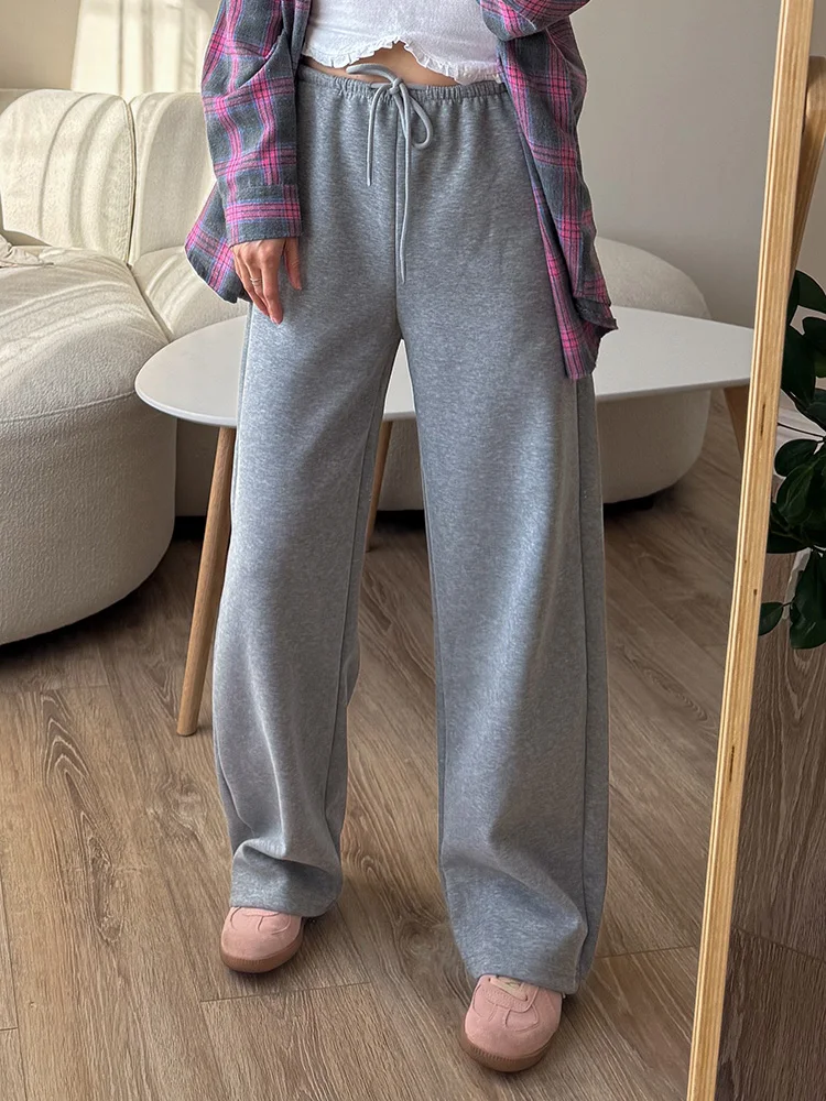 Autumn Burgundy Sweatpants Women Straight Leg Sport Pants Cotton Ladies Coffee Basic Joggers Wide Leg Women's Pants And Trousers