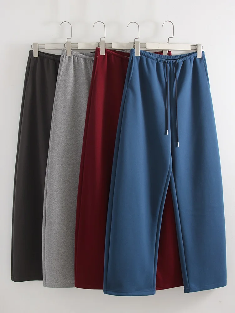 Autumn Burgundy Sweatpants Women Straight Leg Sport Pants Cotton Ladies Coffee Basic Joggers Wide Leg Women's Pants And Trousers