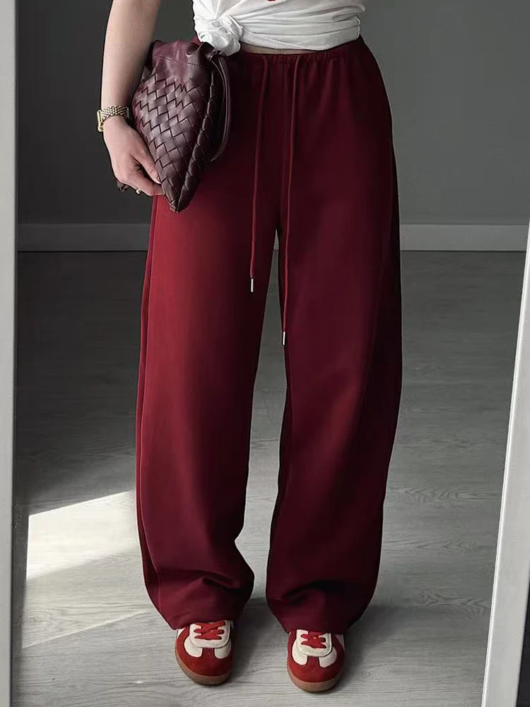 Autumn Burgundy Sweatpants Women Straight Leg Sport Pants Cotton Ladies Coffee Basic Joggers Wide Leg Women's Pants And Trousers