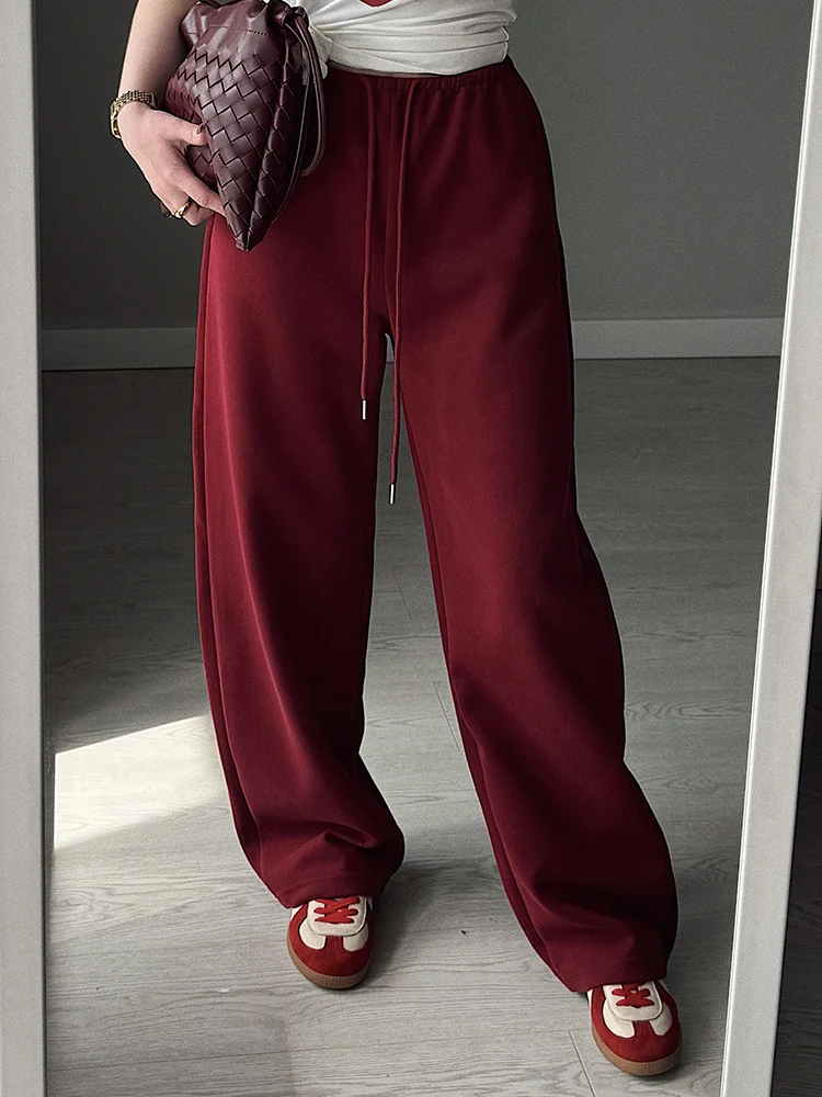 Autumn Burgundy Sweatpants Women Straight Leg Sport Pants Cotton Ladies Coffee Basic Joggers Wide Leg Women's Pants And Trousers