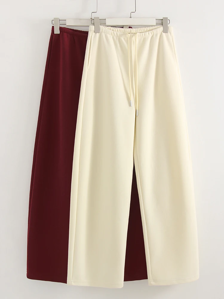 Autumn Burgundy Sweatpants Women Straight Leg Sport Pants Cotton Ladies Coffee Basic Joggers Wide Leg Women's Pants And Trousers