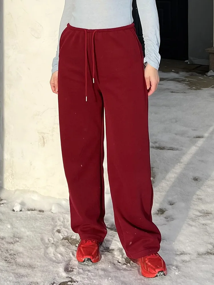Autumn Burgundy Sweatpants Women Straight Leg Sport Pants Cotton Ladies Coffee Basic Joggers Wide Leg Women's Pants And Trousers