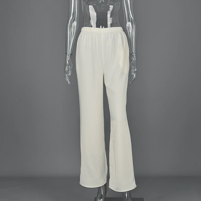 Linad Elegant Brown Satin Wide Leg Pants Women Autumn Fashion Beige High Waist Trousers Street Chic Silk Long Pants Female 2025