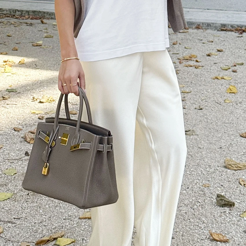Linad Elegant Brown Satin Wide Leg Pants Women Autumn Fashion Beige High Waist Trousers Street Chic Silk Long Pants Female 2025