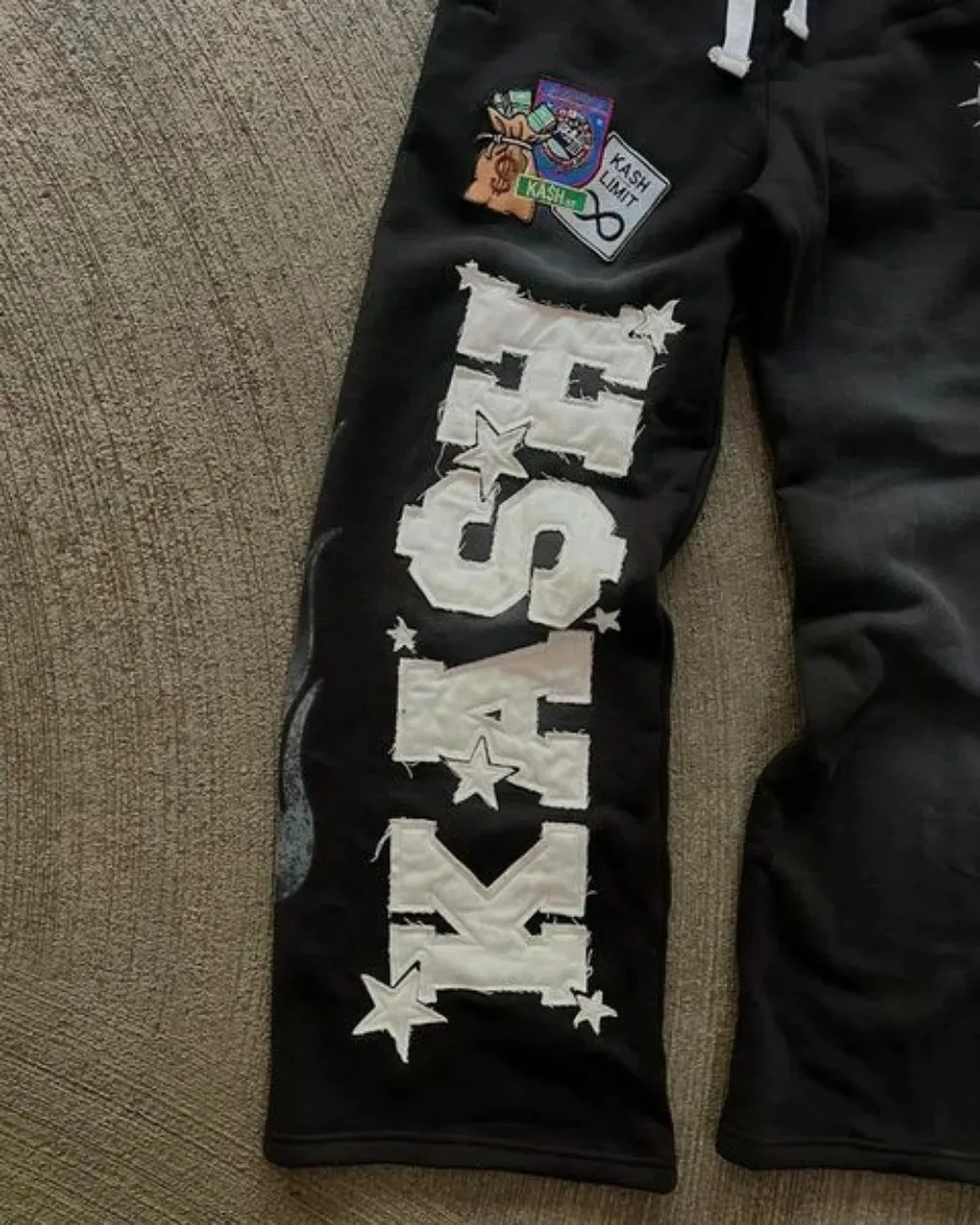 Y2K Black Pants Joggers Sweatpants Men Women Harajuku Gothic Double Waist Sweatpants Streetwear Graphics Embroidered Trousers