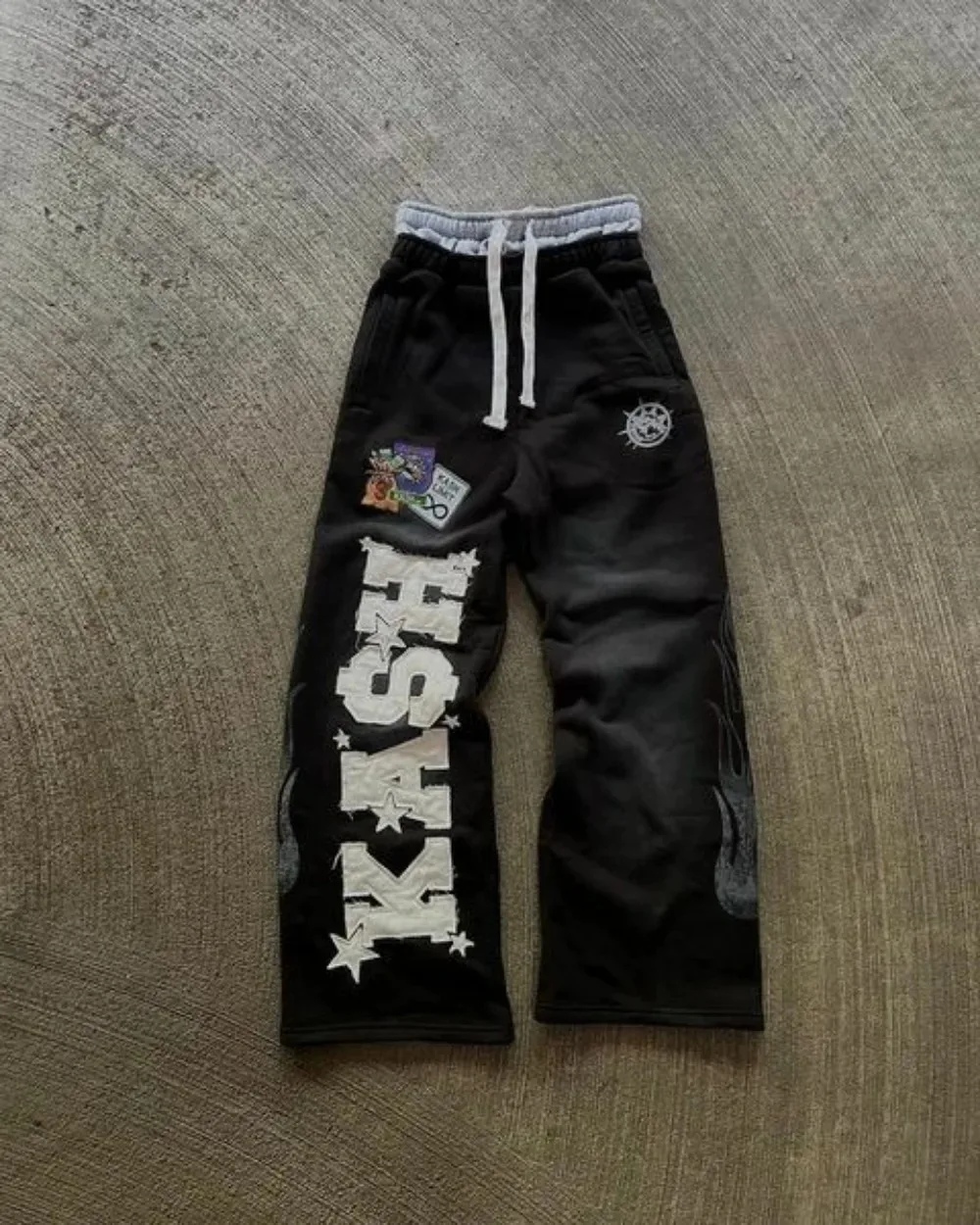 Y2K Black Pants Joggers Sweatpants Men Women Harajuku Gothic Double Waist Sweatpants Streetwear Graphics Embroidered Trousers